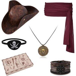 Deluxe Pirate Accessories Kit – Hat, Eye Patch, Medallion Necklace